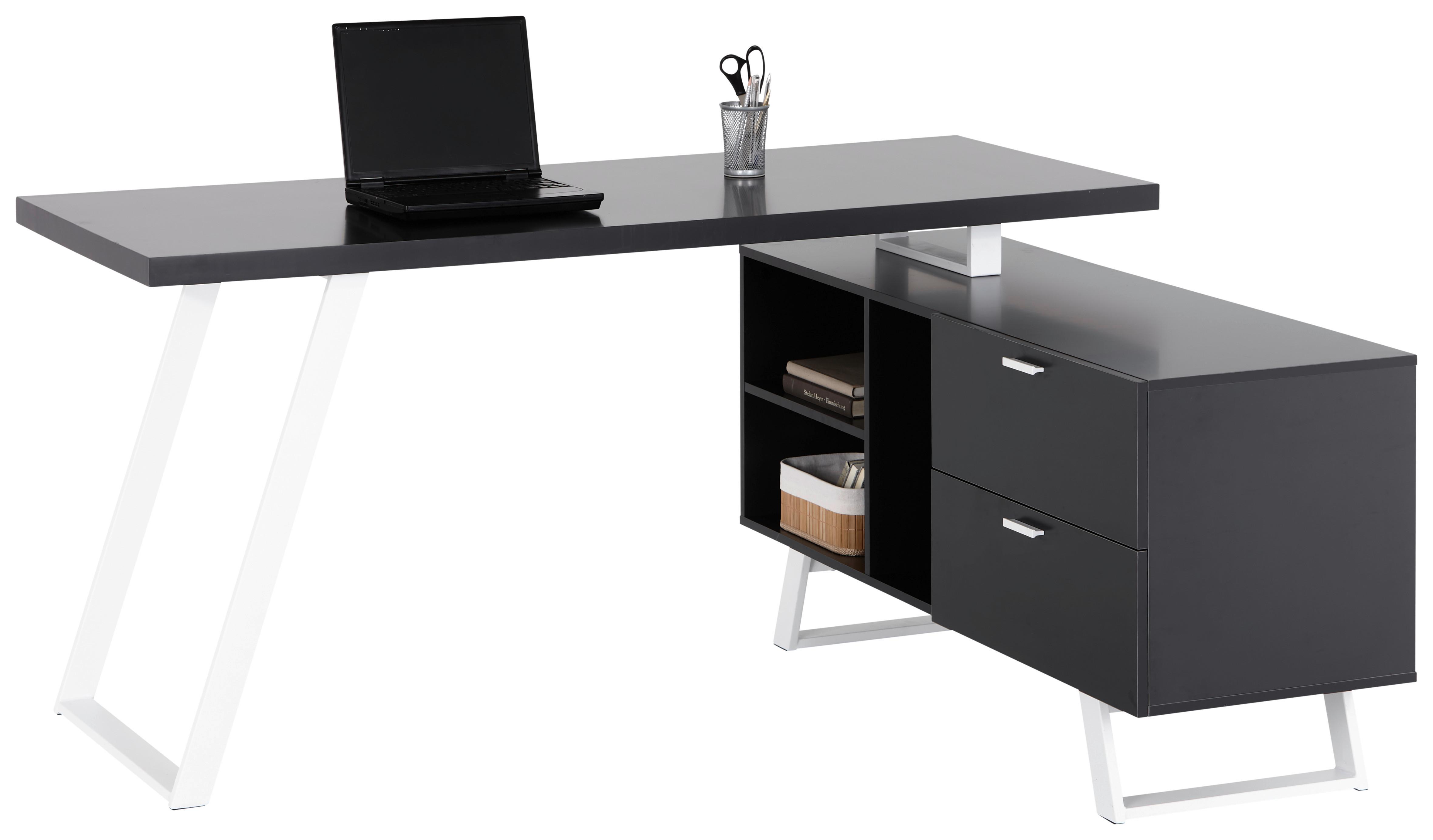 Eckschreibtisch mit Stauraum B: 150 cm H: 75 cm Corinna - Weiß/Grau, MODERN, Holzwerkstoff/Metall (150/60/75cm) - MID.YOU