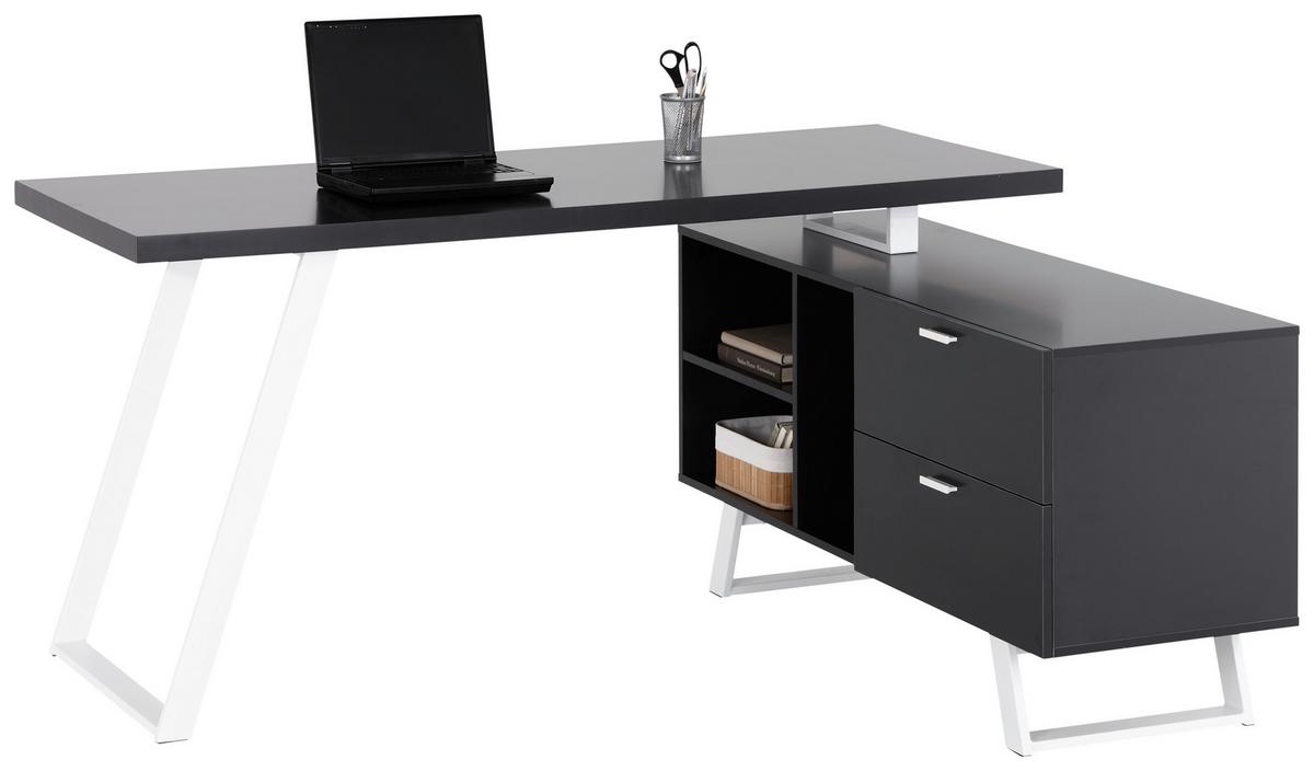 Eckschreibtisch M. Stauraum B: 150 Cm H: 75 Cm Corinna - Weiß/Grau, MODERN, Holzwerkstoff/Metall (150/60/75cm) - MID.YOU