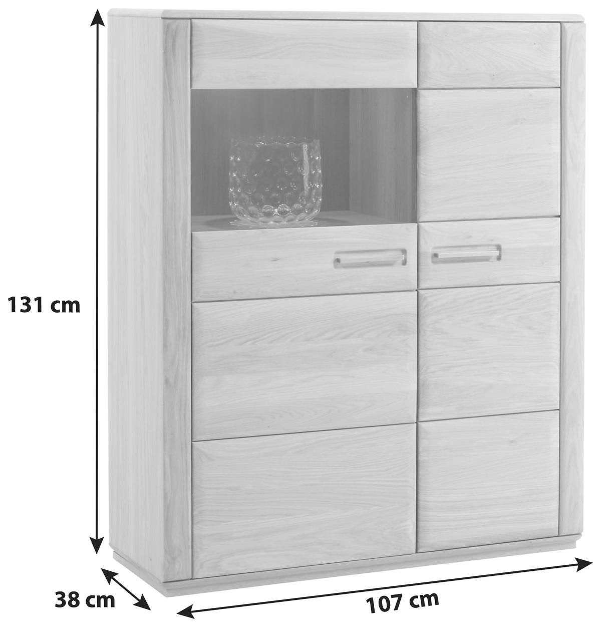 Highboard teilmassiv B: 107 cm Sena Eichefarben - Eichefarben, Design, Glas/Holz (107/131/38cm) - Livetastic