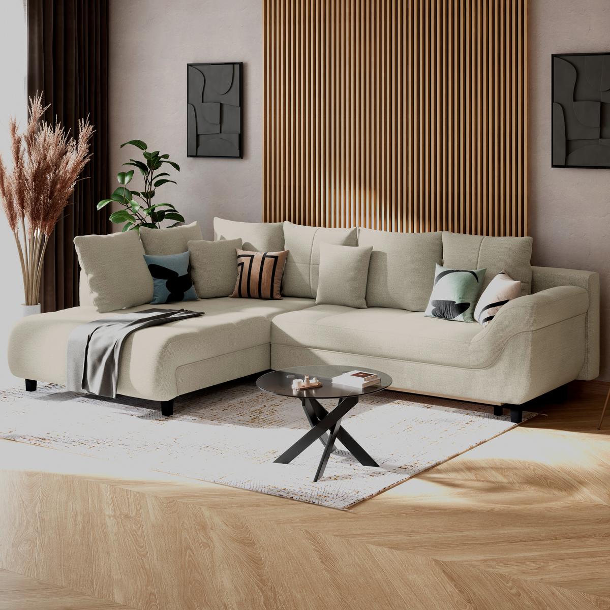 Ecksofa mit Schlaffunktion Mendoza New Chenille 197x309cm - Hellgrau/Schwarz, KONVENTIONELL, Textil (197/309cm) - Ondega