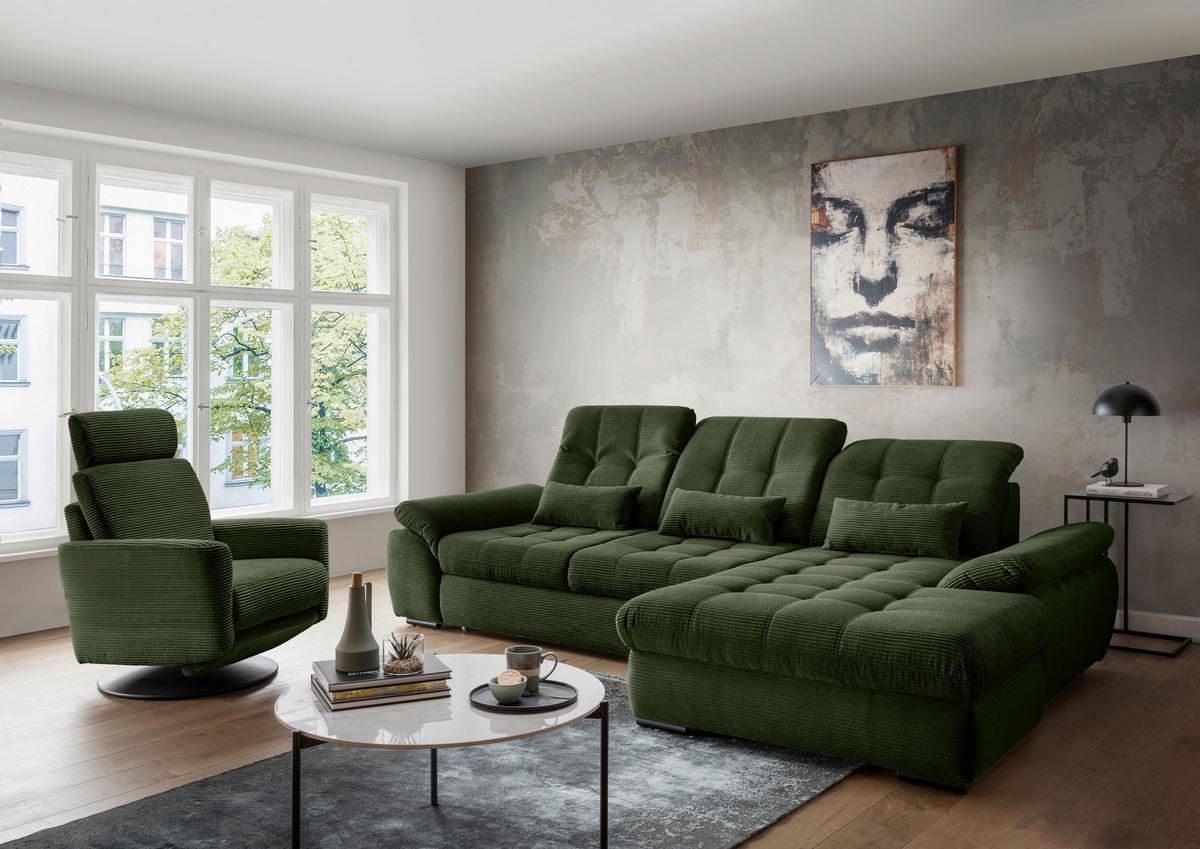 Ecksofa Mit Bettkasten Rigatti Dunkelgrün 314x184cm - Dunkelgrün/Schwarz, MODERN, Textil (314/184cm) - Livetastic