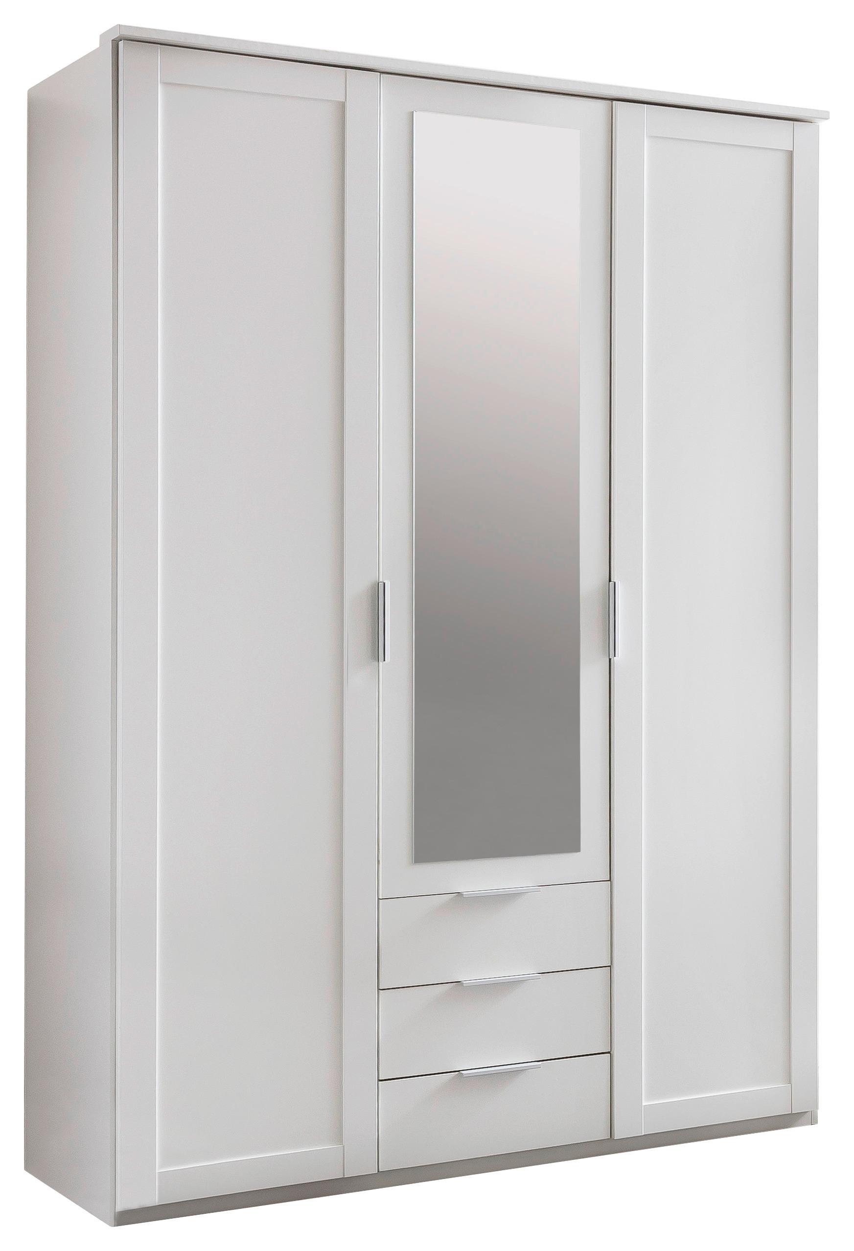 Drehtürenschrank Mit Spiegel + Laden 135cm Nadja, Weiß - Weiß, KONVENTIONELL, Glas/Holzwerkstoff (135/210/59cm) - MID.YOU
