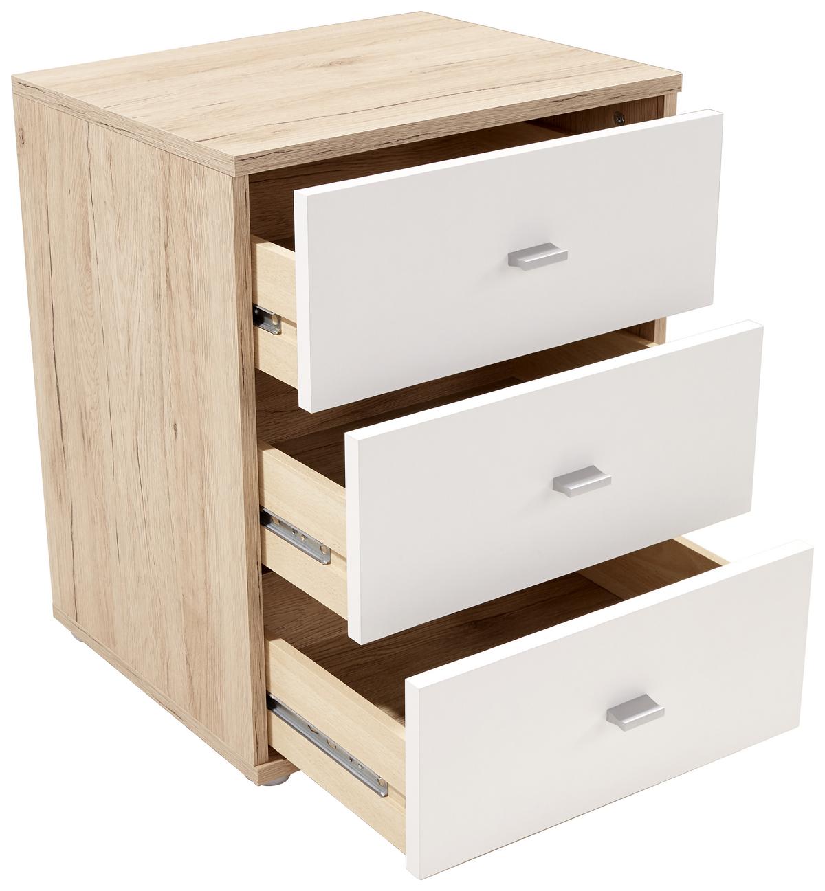 Nachtkästchen Eiche Dekor/Weiß H: 54,8 cm 4-You New - Chromfarben/Eichefarben, KONVENTIONELL, Holzwerkstoff (50/54,8/34,6cm)