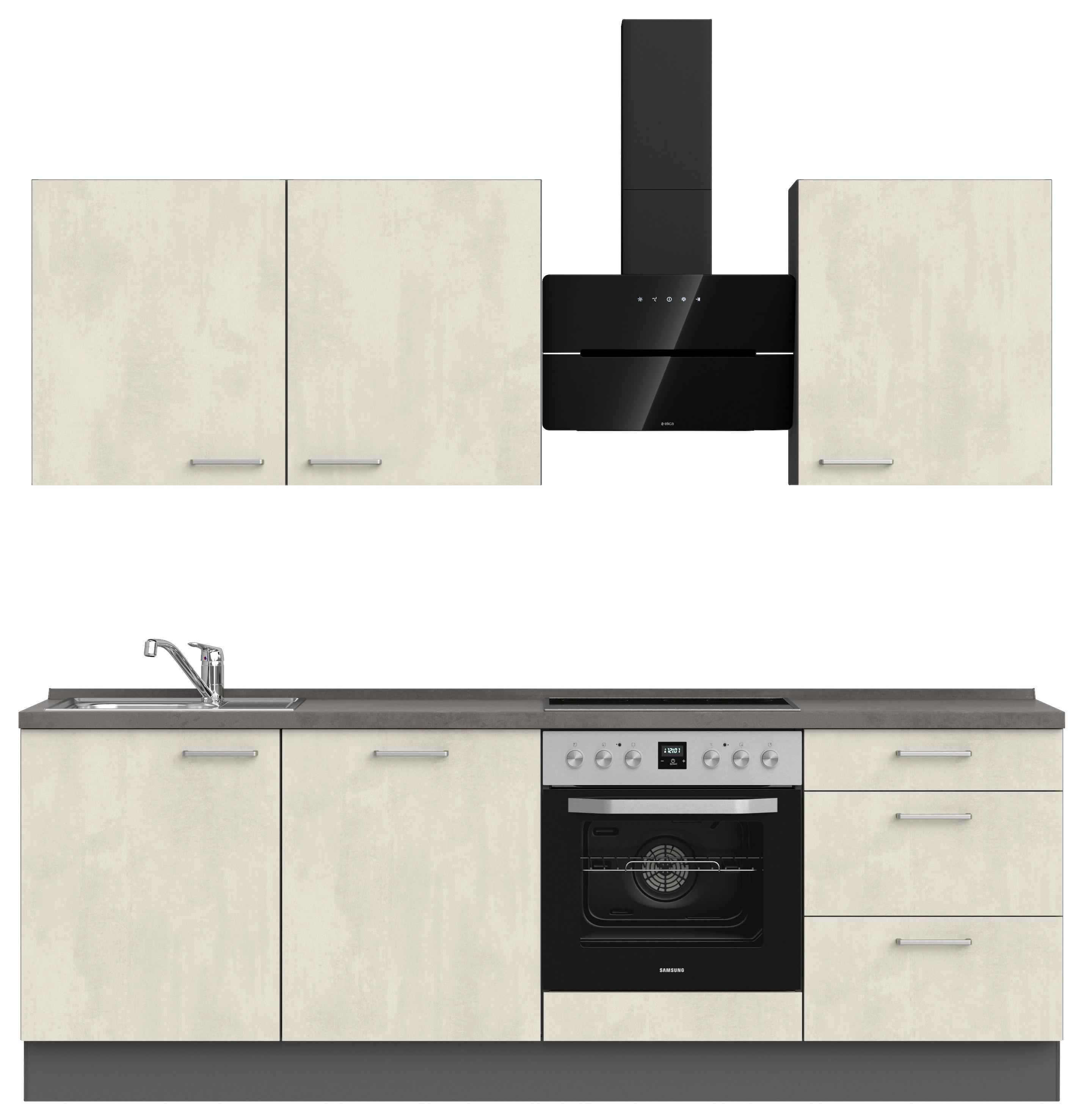 Kuchynská linka 240CM biely betón/ bridlicová šedá - biela/farba ušľachtilej ocele, Modern, kov/kompozitné drevo (240cm) - Nobilia