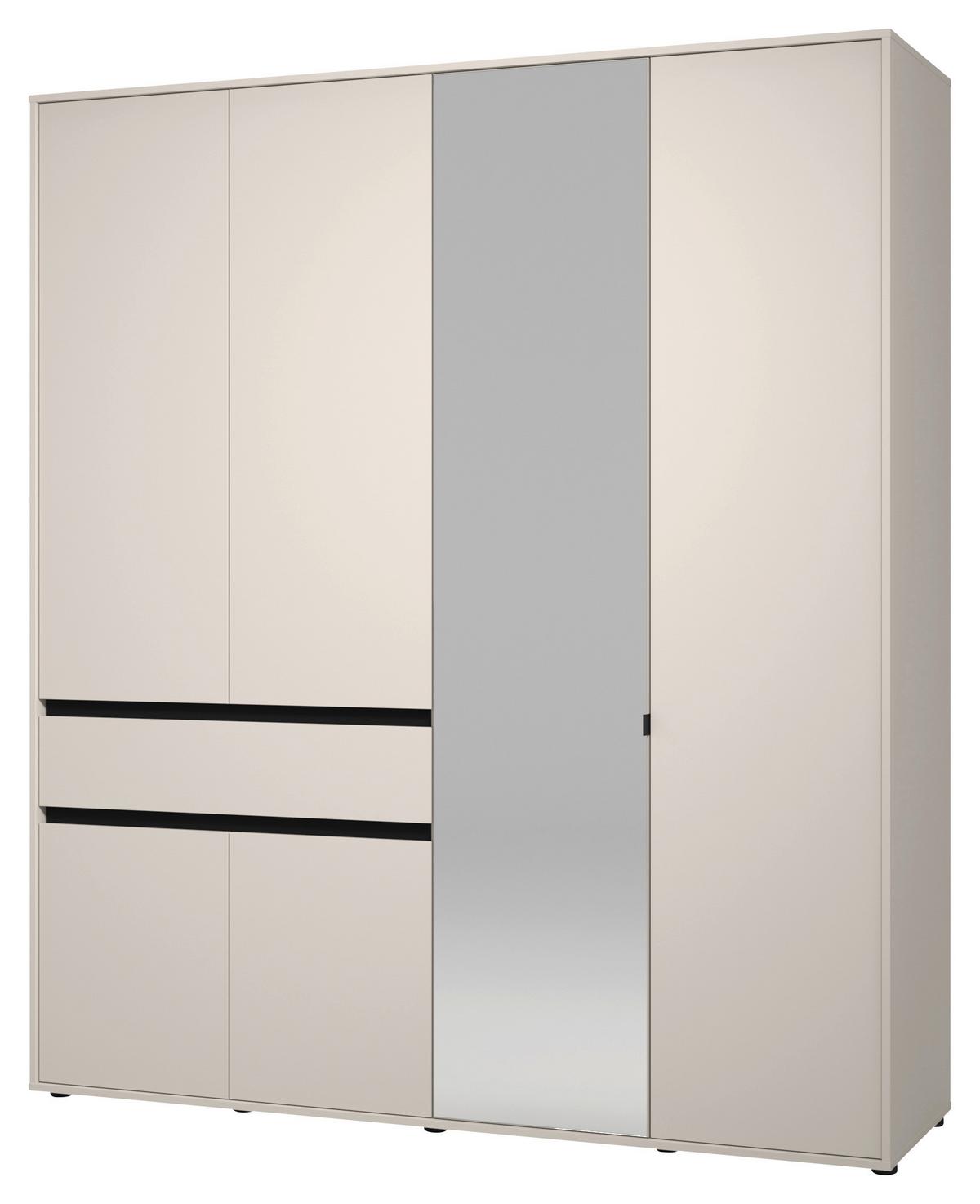Nyílóajtós Szekrény Corbett 182,5/210cm - kasmírszínű/fekete, Basics, faalapú anyag/üveg (182,5/210.5/54cm)