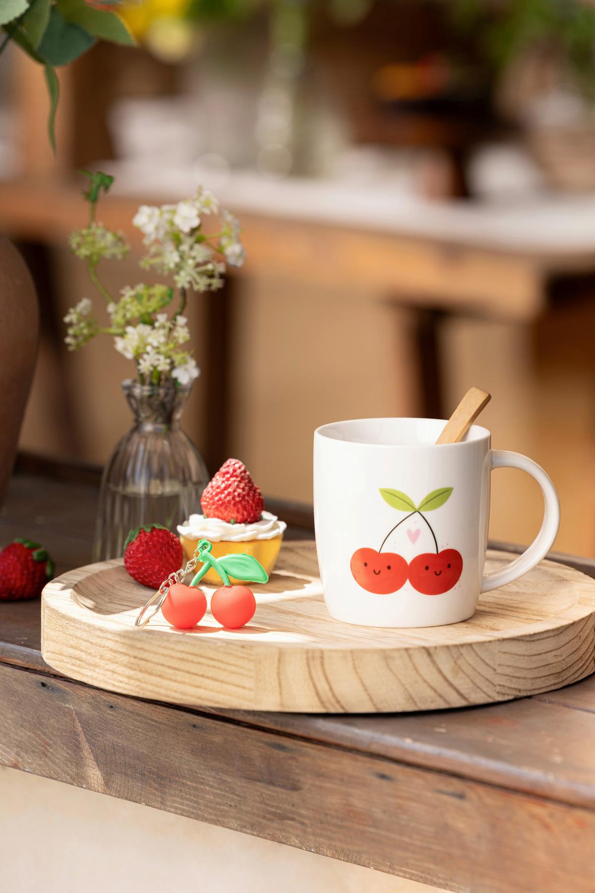 Kávésbögre Kulcstartóval Cherry 0,35l - piros/fehér, Basics, műanyag/fém (8.5/9cm) - Luca Bessoni