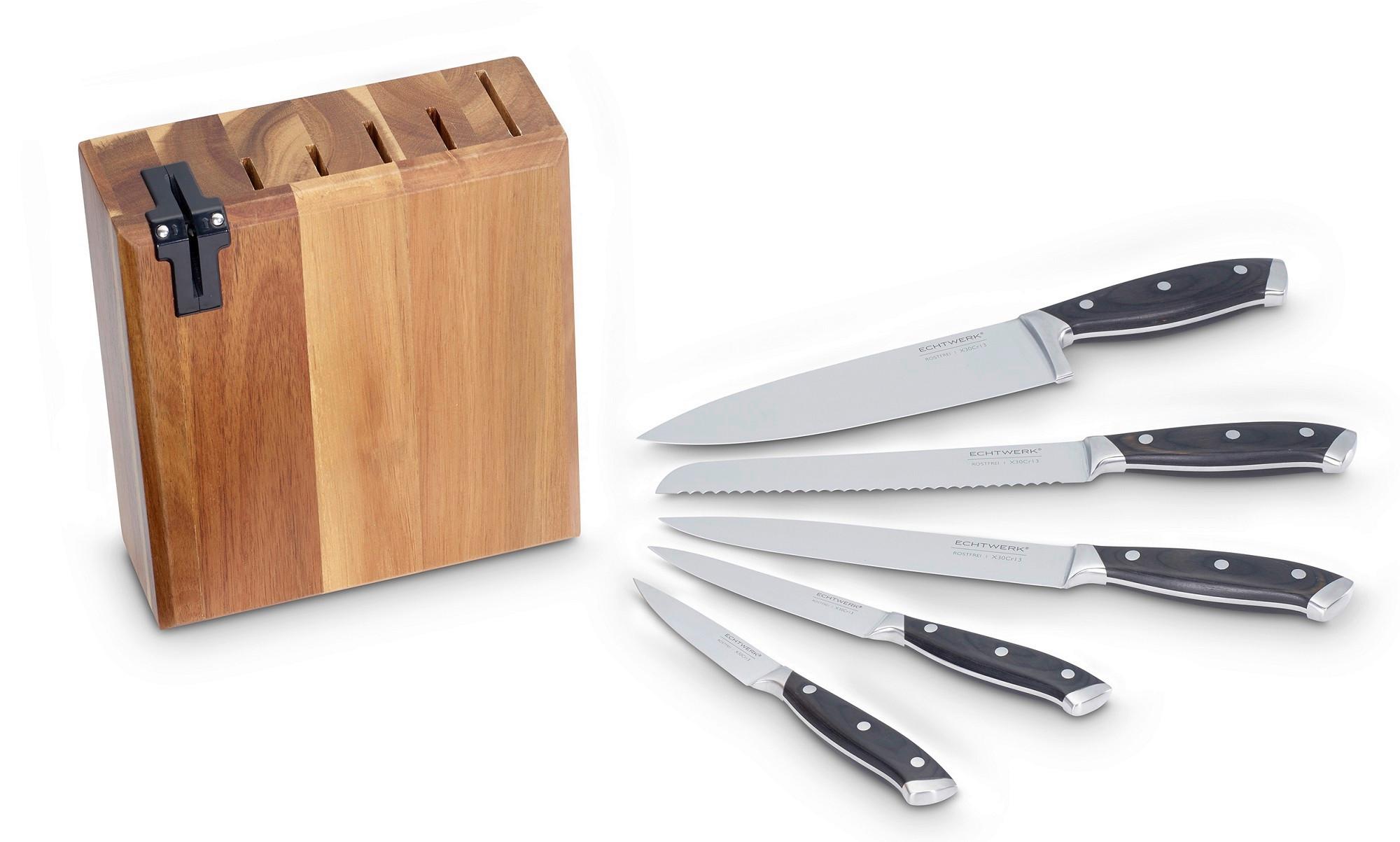 Messerset Echtwerk Edelstahl, 6-Teilig. - Edelstahlfarben/Schwarz, Basics, Metall (24,5/9,5/36,4cm) - Echtwerk