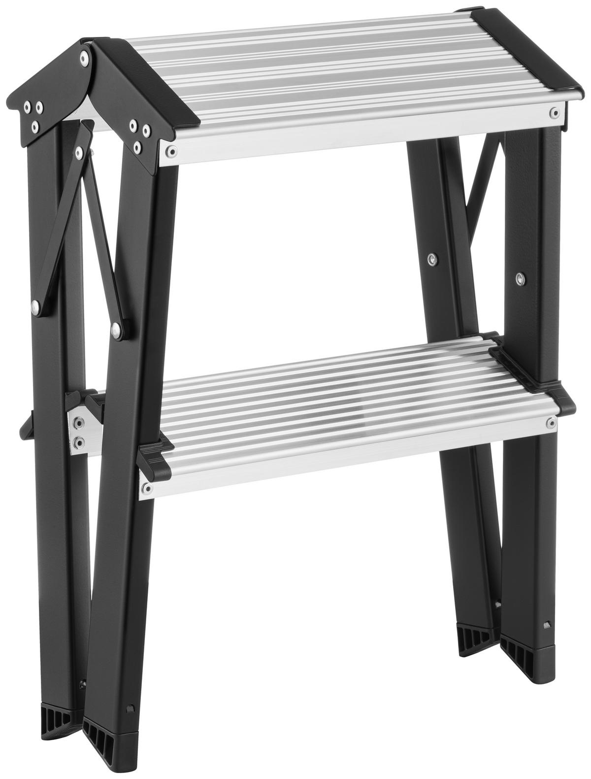 Klapptrittleiter Luna - Silberfarben/Schwarz, KONVENTIONELL, Kunststoff/Metall (34,5/45,2/38cm) - Homezone