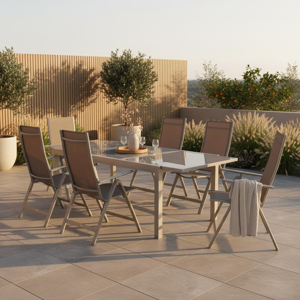Gartenset Carrara - Taupe/Silberfarben, MODERN, Textil/Metall - Gardenson