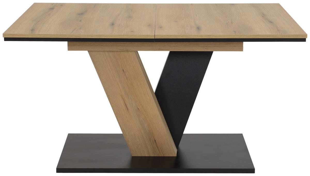Esstisch Lucy T Eiche Dekor, B: 140-180cm - Eichefarben/Schwarz, KONVENTIONELL, Holzwerkstoff (140-180/90/76cm) - Boxxx
