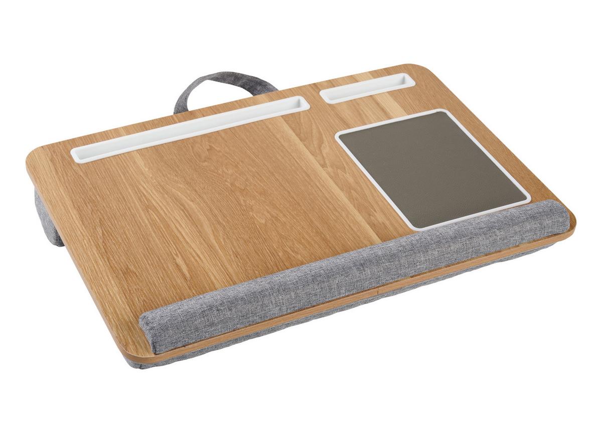 Stolík pod notebook LAPPY - šedá/přírodní barvy, Konvenční, kompozitní dřevo/textil (55/36,5/9,5cm) - Mömax