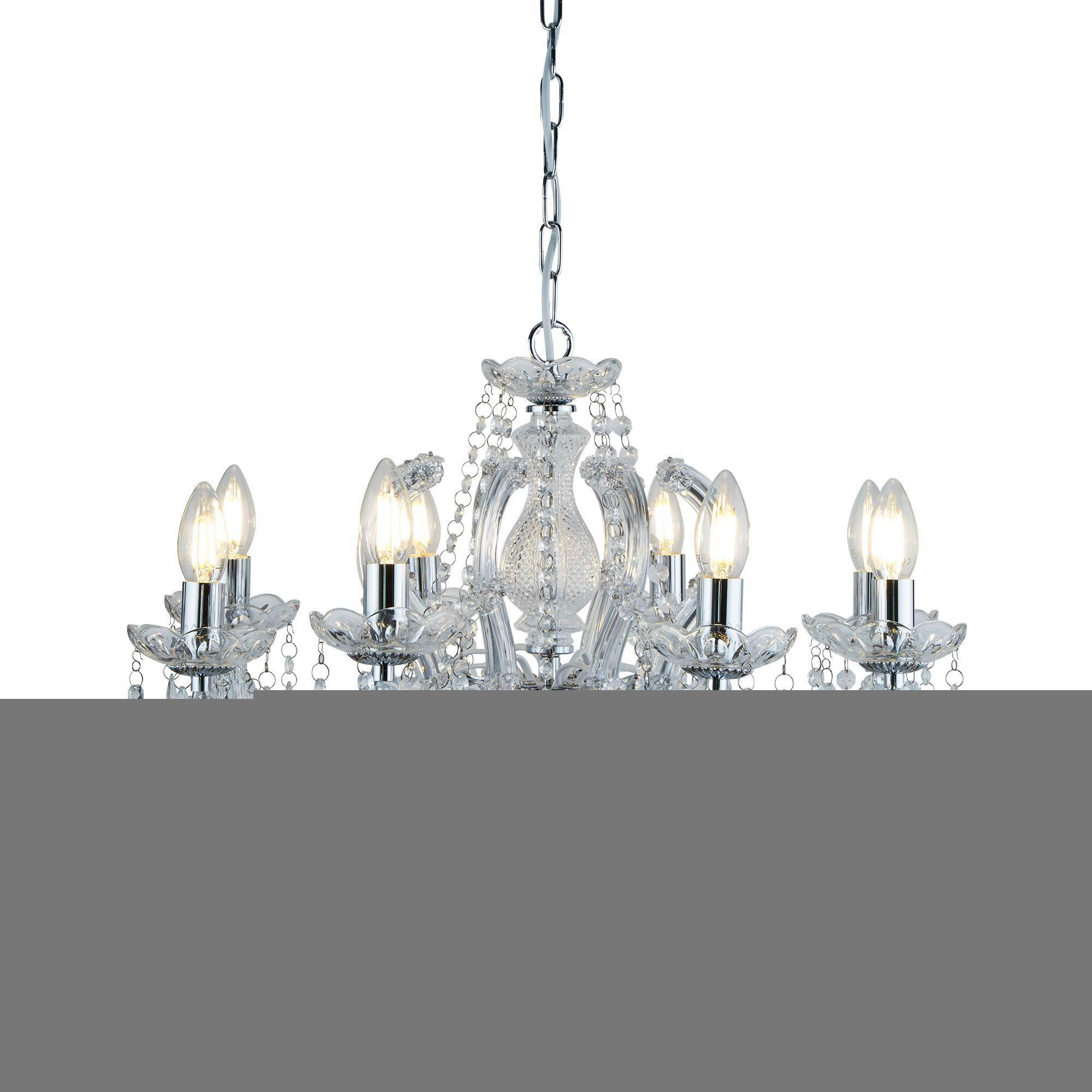Kronleuchter Marie Therese 9xe14, Chromfarben, mit Behang - Chromfarben, KONVENTIONELL, Glas/Kunststoff (61/100cm)