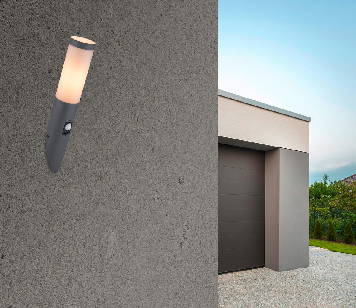 Außenleuchte + Bewegungsmelder Boston 60 Watt Edelstahl - Anthrazit/Opal, Basics, Kunststoff/Metall (7,6/41cm) - Globo