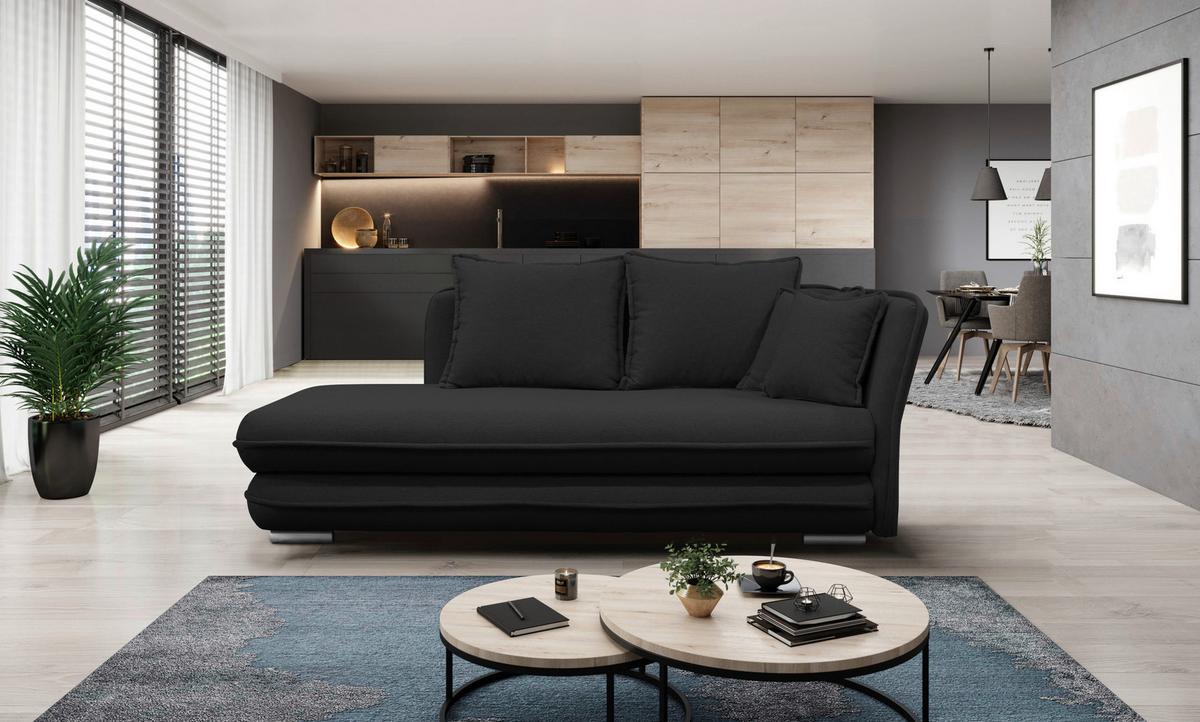 Liege Latte Schwarz Inkl. Bettkasten Ottomane Rechts - Silberfarben/Schwarz, Design, Textil (224/84/99/107cm) - MID.YOU