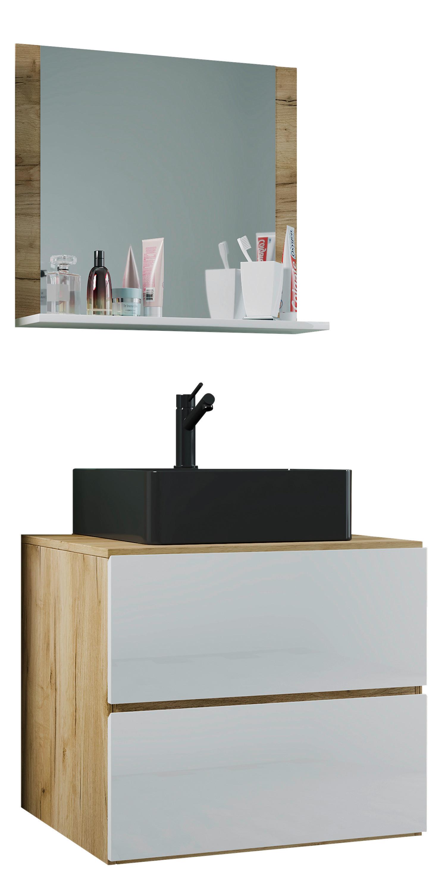 Badezimmer Lendas Bl M - Honigeiche/Schwarz, MODERN, Glas/Keramik (61cm) - MID.YOU