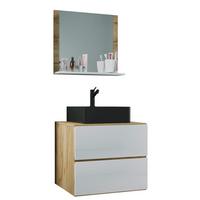 Badezimmer Lendas Bl M - Honigeiche/Schwarz, MODERN, Glas/Keramik (61cm) - MID.YOU