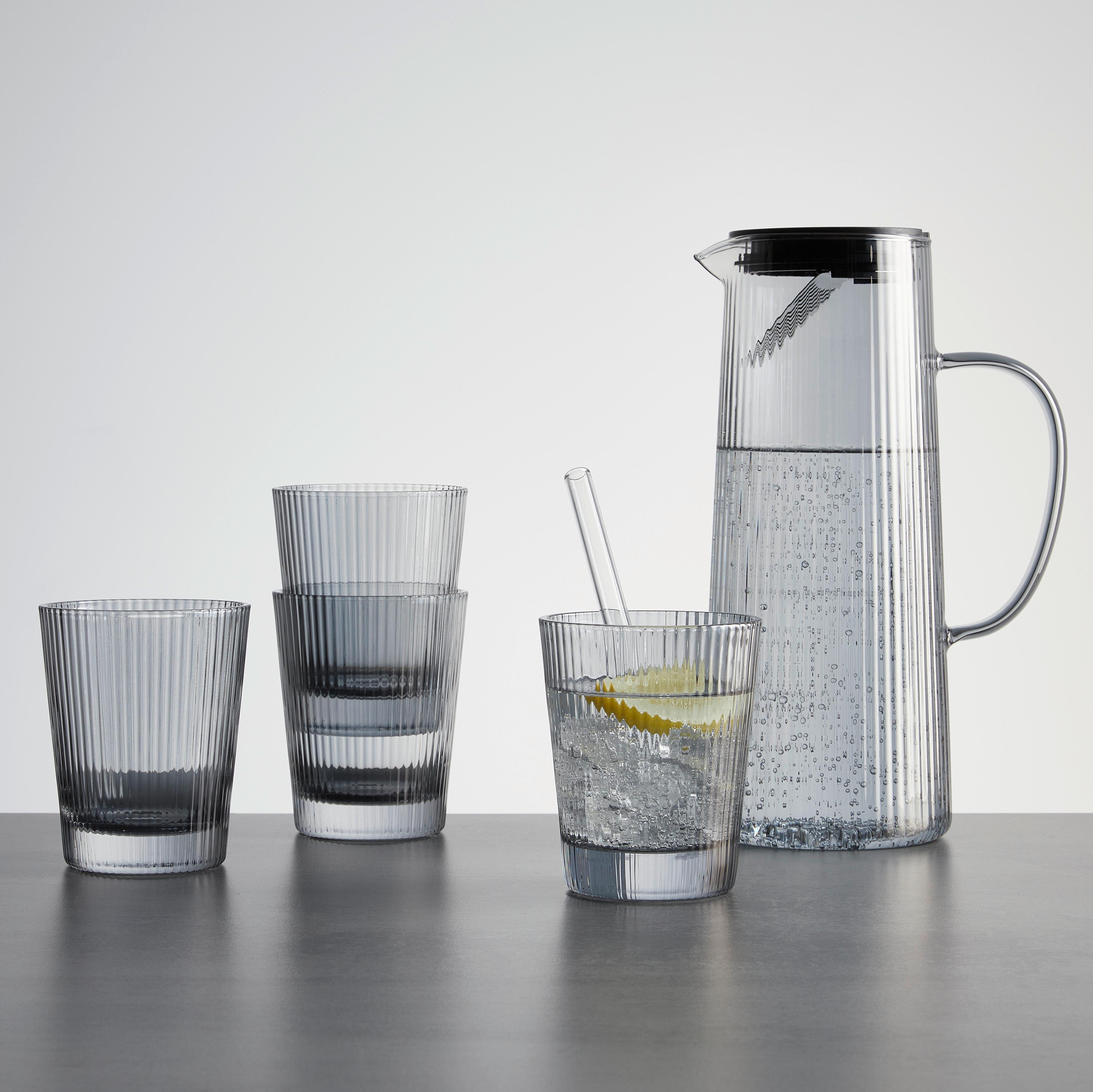 sada sklenic džbán 1,2L + 4 sklenice - šedá, Konvenční, sklo - Mömax