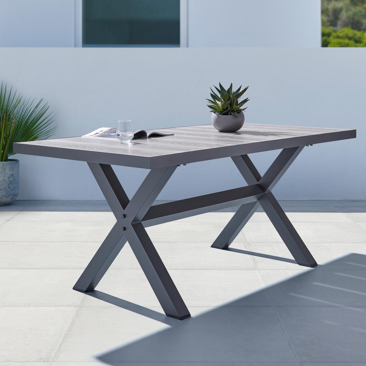 Záhradný stôl FLEUR - farba duba/tmavosivá, Modern, kov/keramika (180/75/90,5cm) - Bessagi Garden