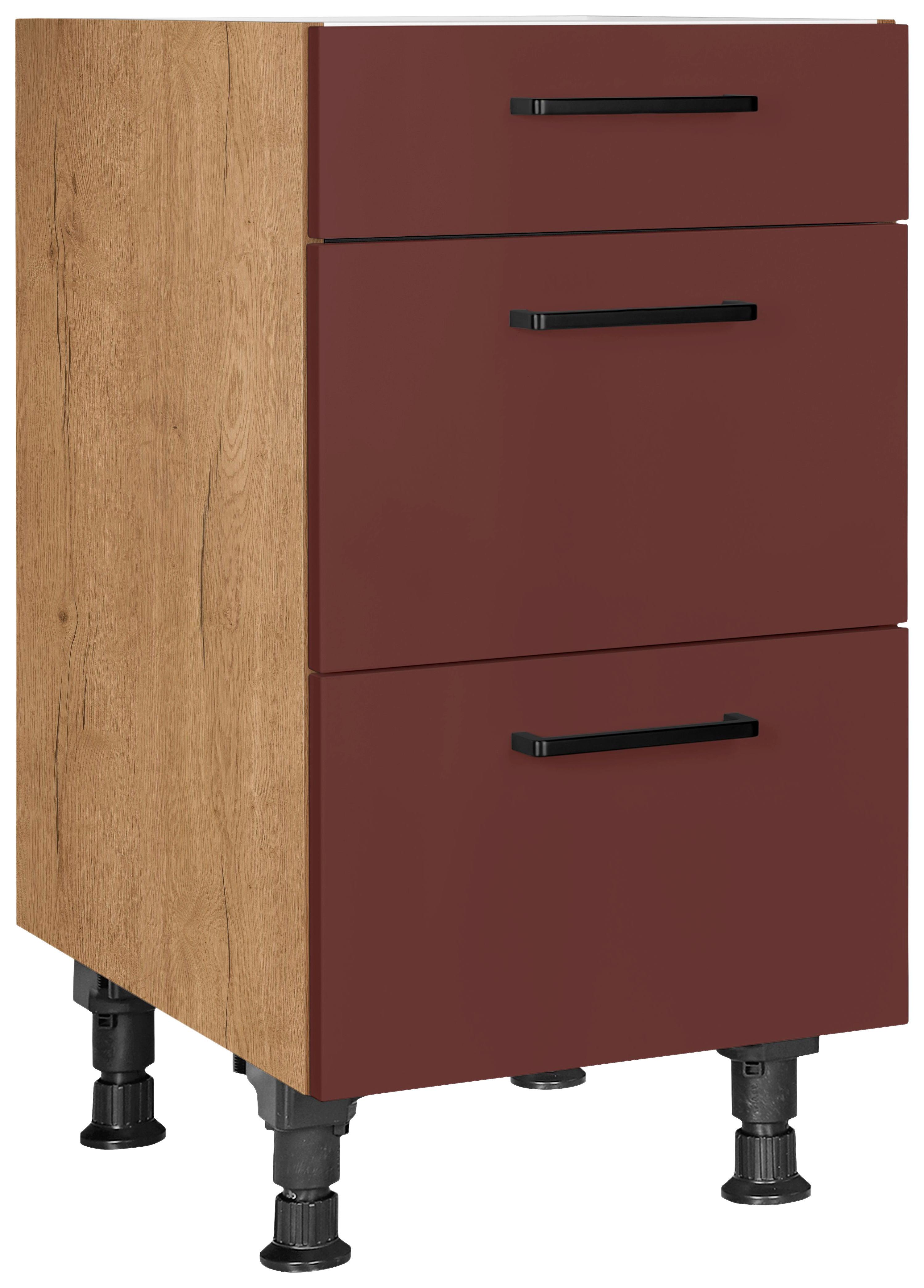 Schubkastenunterschrank Easytouch - Eichefarben/Rot, MODERN, Holzwerkstoff (45/87/56cm) - Nobilia