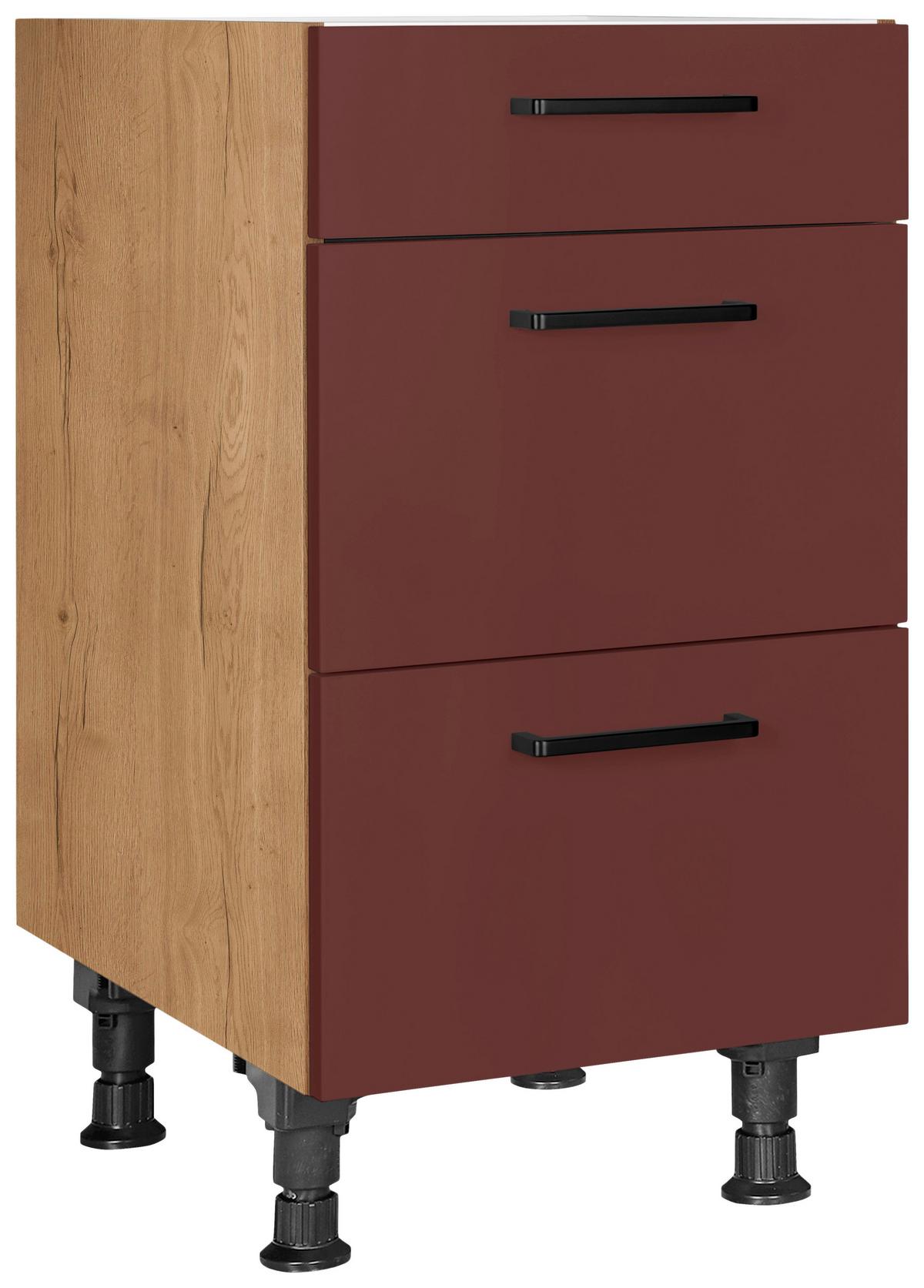 Schubkastenunterschrank Easytouch - Eichefarben/Rot, MODERN, Holzwerkstoff (45/87/56cm) - Nobilia