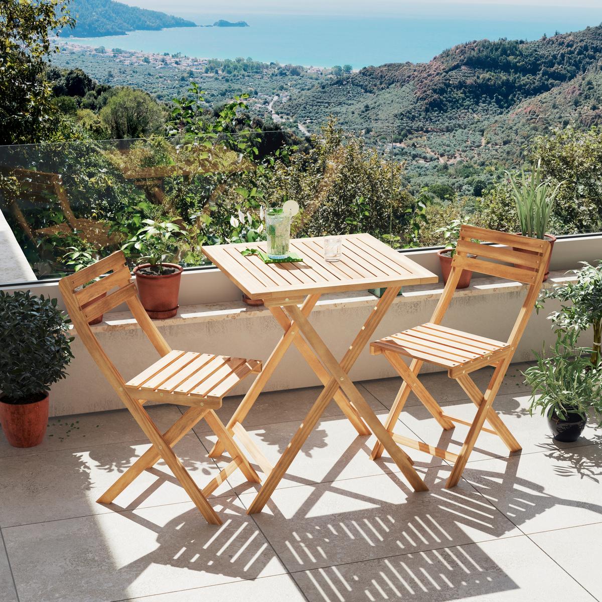 Balkonset Capri - Naturfarben/Akaziefarben, MODERN, Holz (60/60/74cm) - Beldano