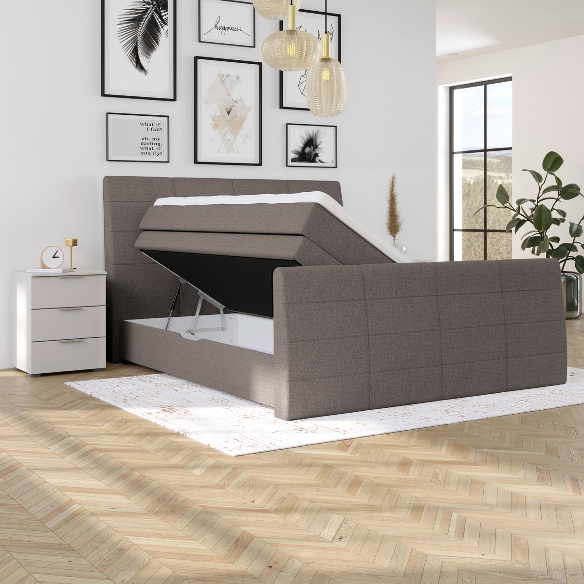 Boxspringbett Libra - Graubraun/Schwarz, KONVENTIONELL, Textil (160/200cm)