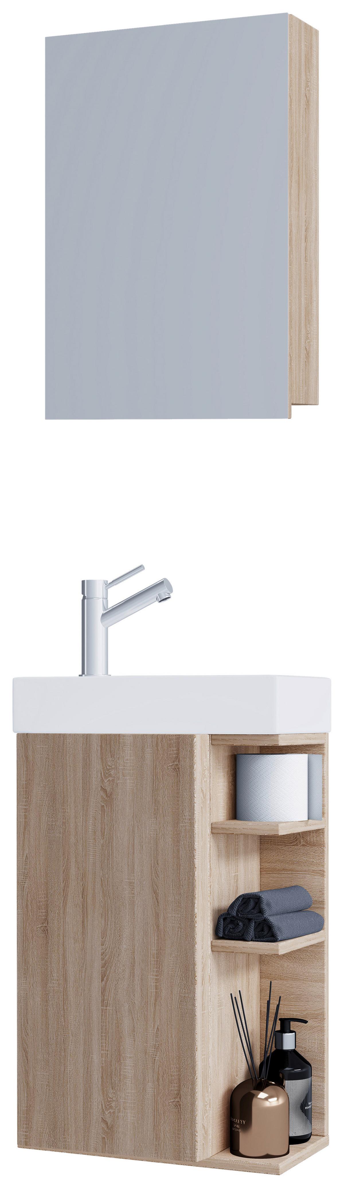 Gästebad Lumia - Weiß/Sonoma Eiche, MODERN, Glas/Keramik (40cm) - MID.YOU