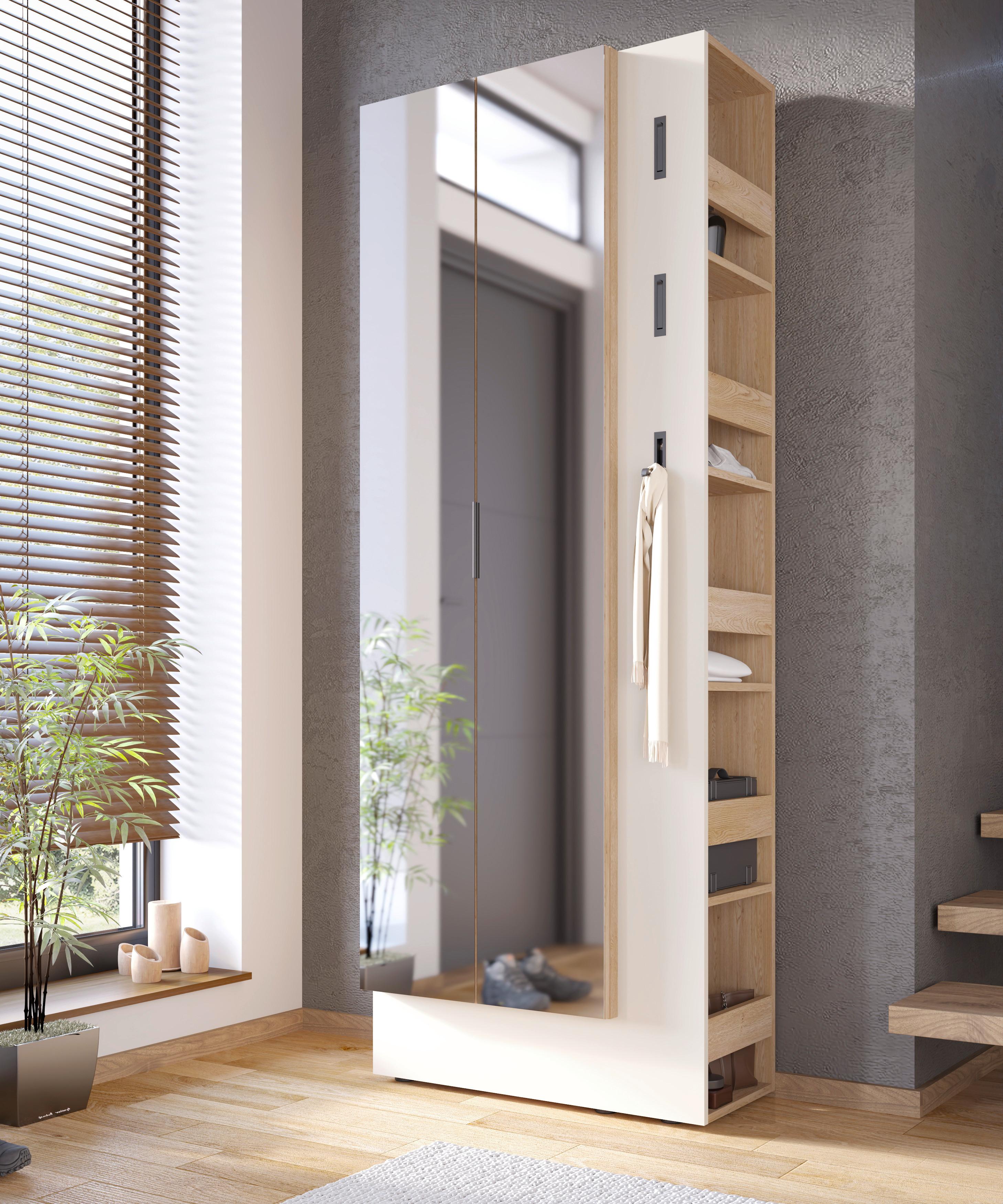 Garderobenschrank Sarina Eichefarben, Kaschmir B: 76 cm - Kaschmir/Eichefarben, Trend, Glas/Holzwerkstoff (76/201,5/37cm)