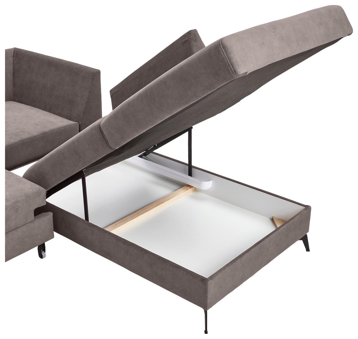 Ecksofa Mit Schlaffunktion Adesso Greige Chenille - Greige/Schwarz, KONVENTIONELL, Textil (275/257cm) - MID.YOU