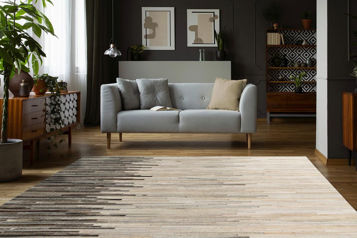 Lederteppich Ravi 300 - Creme/Schwarz, KONVENTIONELL, Leder (120/170cm)