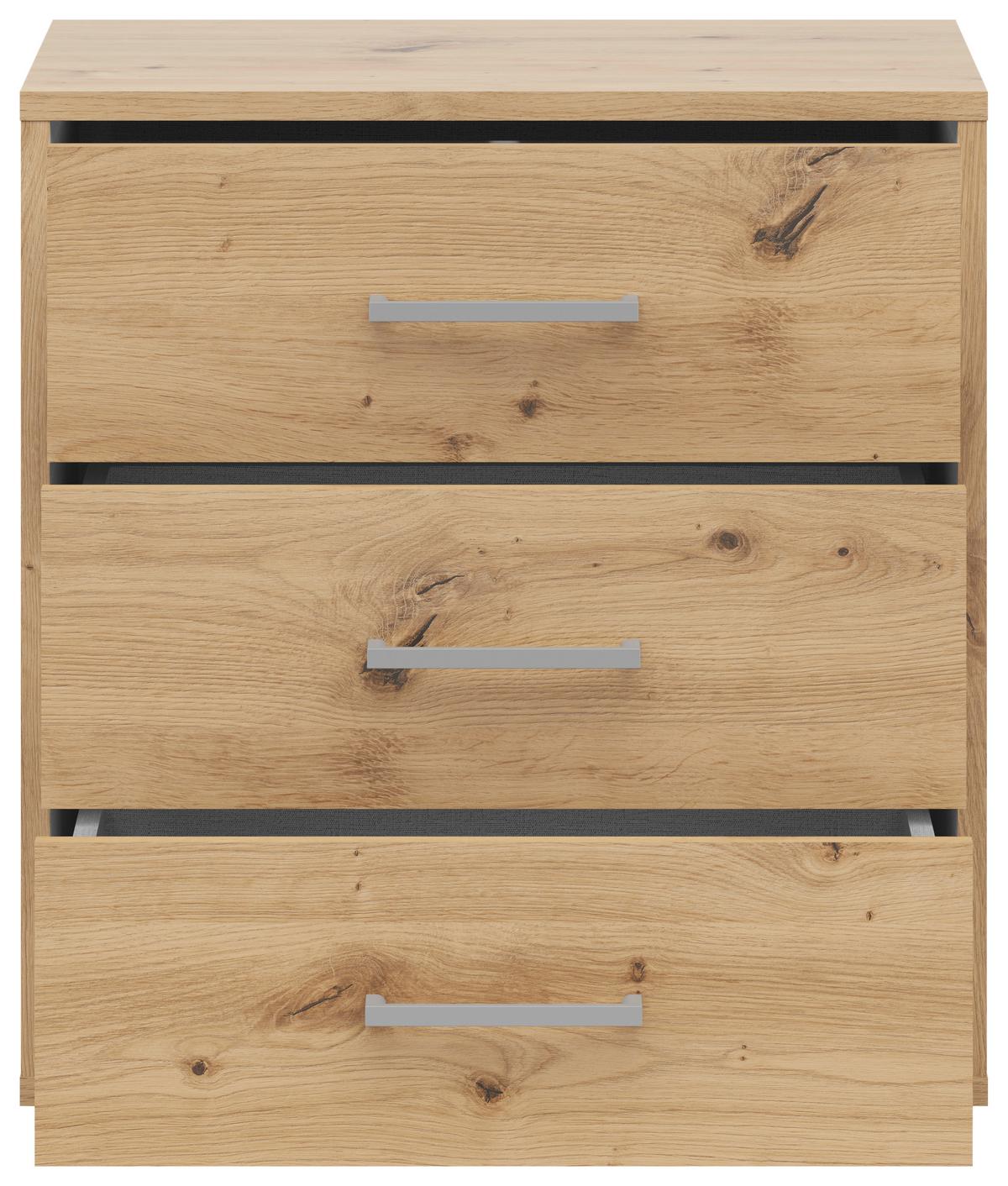 Nachtkästchen Smart 3 Eiche Artisan H: 54 Cm - Grauweiß/Schwarz, Basics, Holzwerkstoff (50/54/35cm)