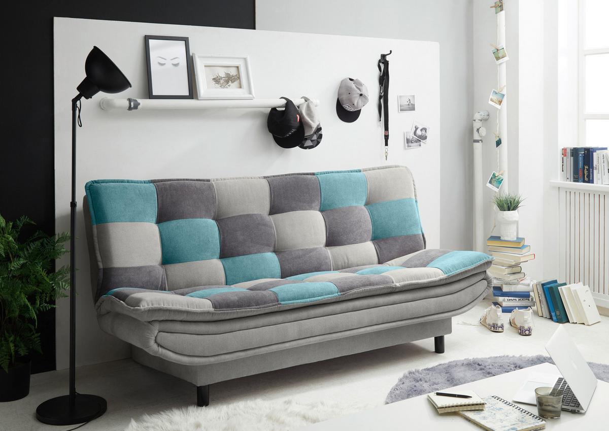 Schlafsofa Mit Bettkasten Patch, Mischgewebe - Türkis/Schlammfarben, Basics, Holzwerkstoff/Textil (188/90/89cm) - MID.YOU