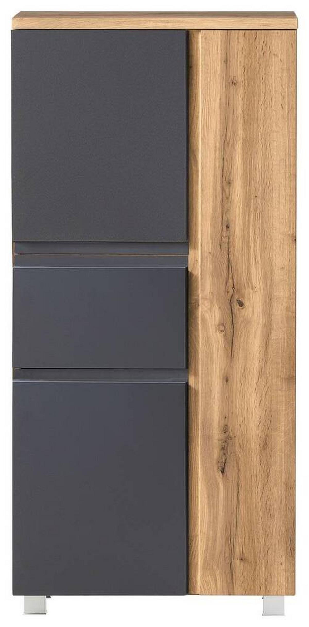 Midischrank Varese B: 65 Cm Grau/eiche Wotan - Silberfarben/Eiche Wotan, MODERN, Holzwerkstoff (65/130/35cm) - Held