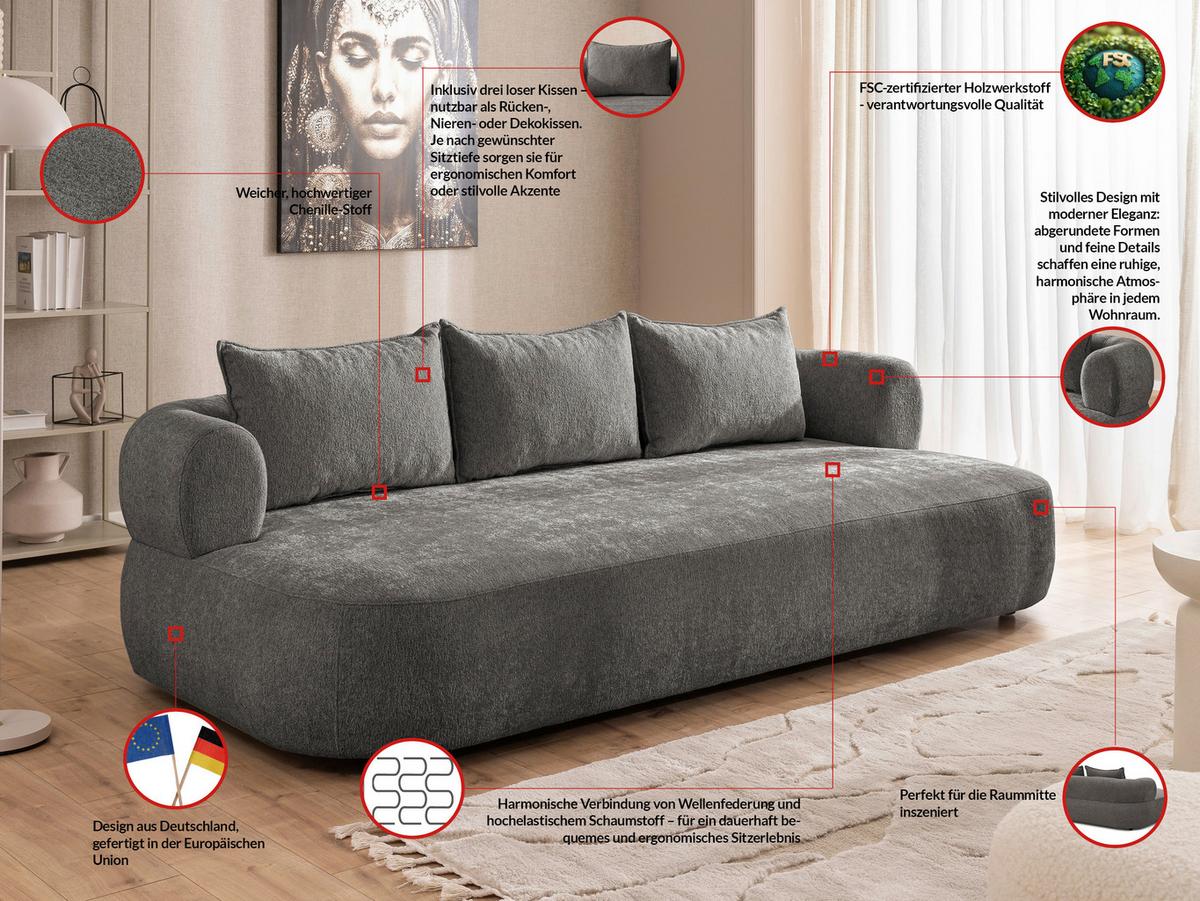 Bigsofa Ferro Anthrazit B: 240 Cm - Anthrazit/Schwarz, Design, Textil (240/76/122cm) - Livetastic
