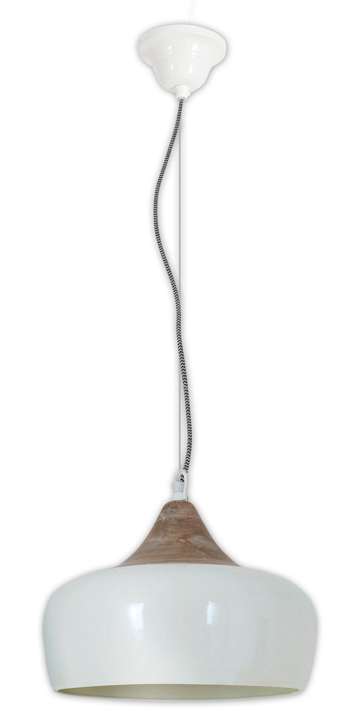 Hängeleuchte Jaipur H: 34 cm 1-Flammig, Weiß/Holz Dekor - Weiß, KONVENTIONELL, Holzwerkstoff/Metall (30/34cm) - Näve