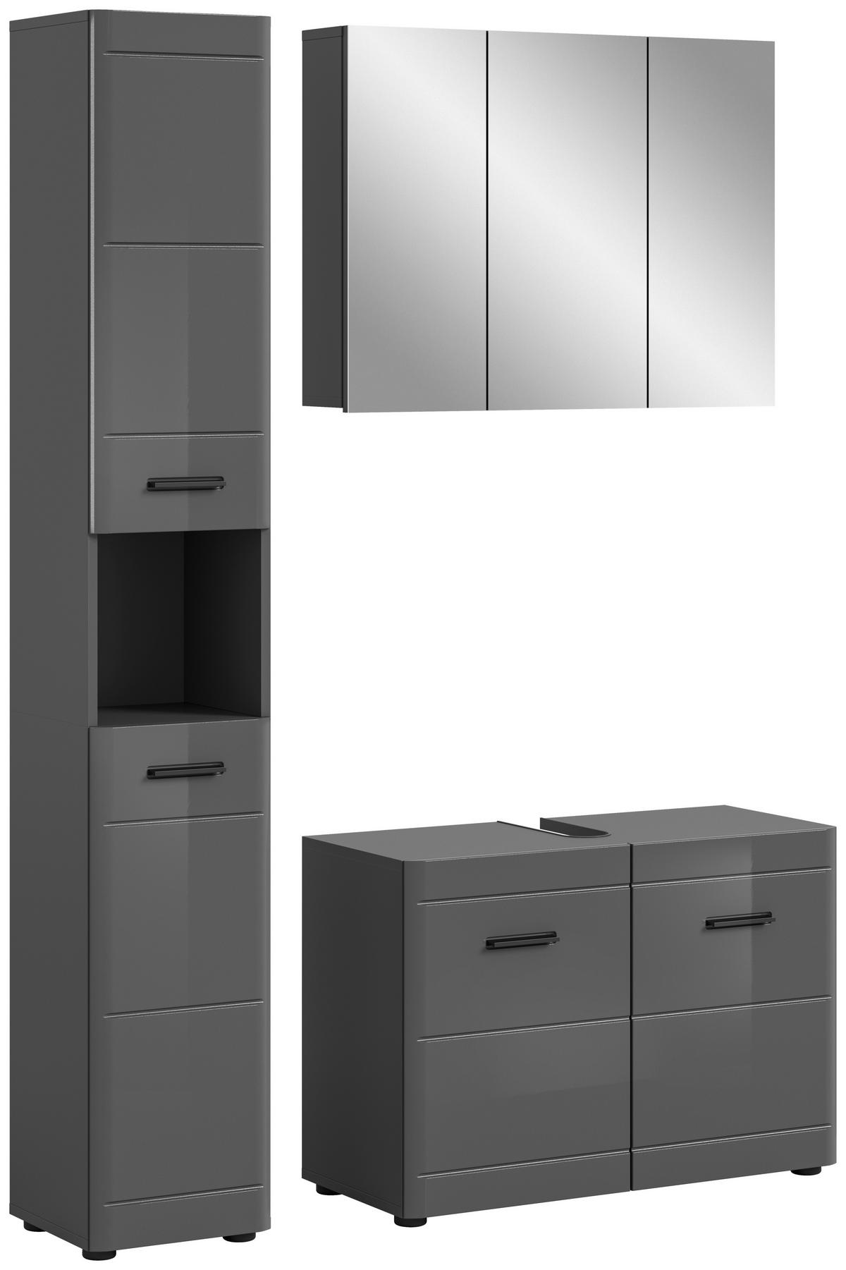 Badezimmer Soft Grau Hg B: 110 Cm - Grau Hochglanz/Schwarz, MODERN, Holzwerkstoff (110cm) - MID.YOU