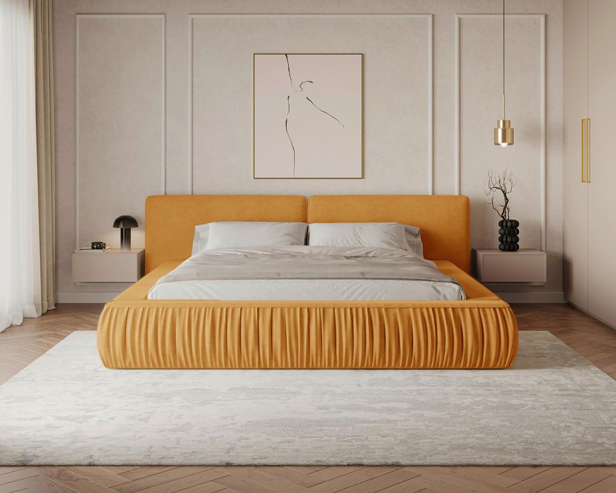 Polsterbett Vanessa mit Bettkasten 160x200 - Senfgelb/Schwarz, MODERN, Holz/Metall (160/200cm) - Livetastic