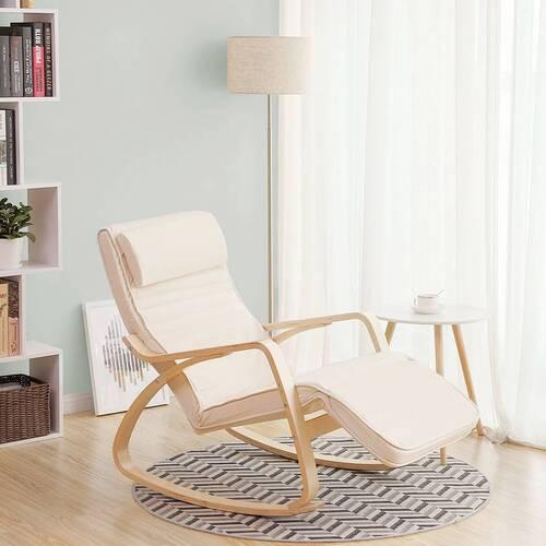 Relaxačné kreslo s vankúšom béžové - béžová, Trend, drevo/textil (115/91/55cm) - Boxxx