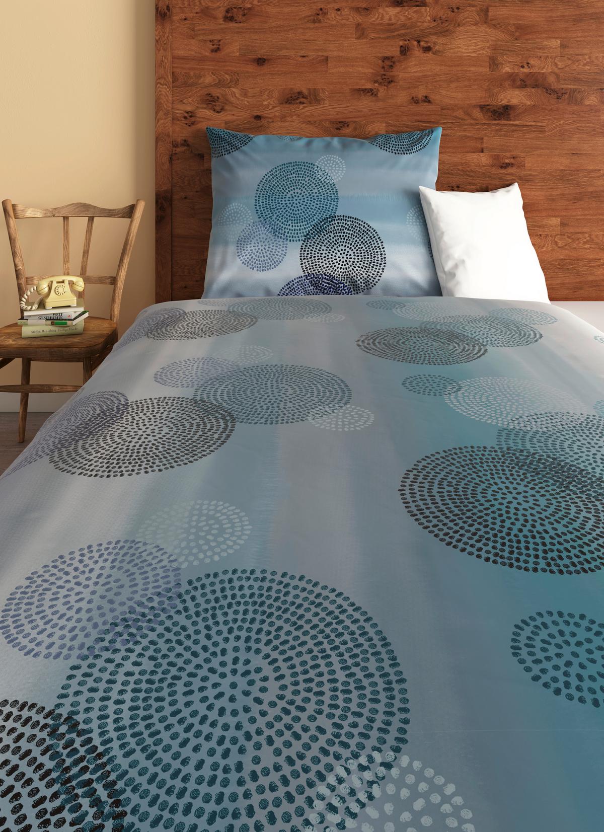 Bettwäsche 140x200 cm Rebecca Baumwolle Blau Kreise - Blau, ROMANTIK / LANDHAUS, Textil - James Wood