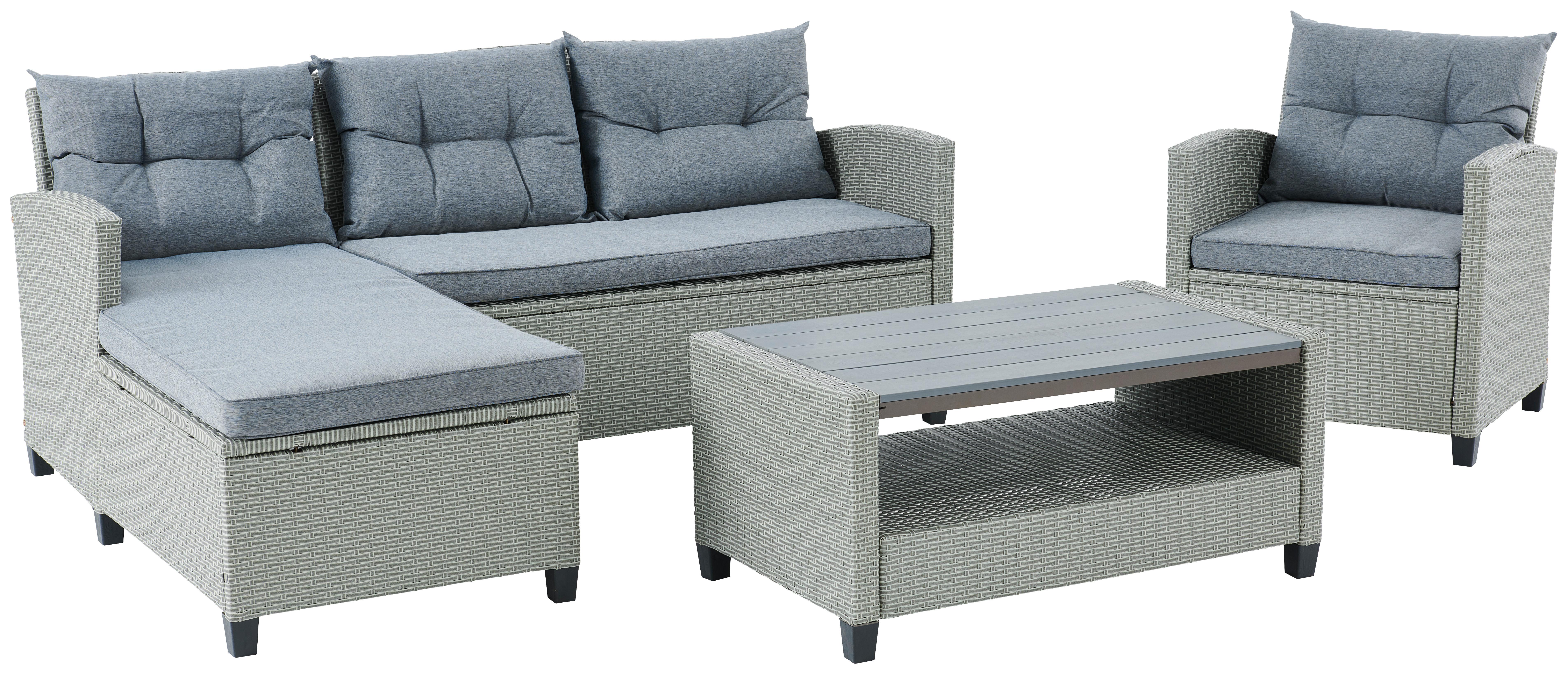 Loungegarnitur 4-Tlg. Alicante Kunststoffgeflecht mit Kissen - Grau, MODERN, Kunststoff/Textil (141cm)