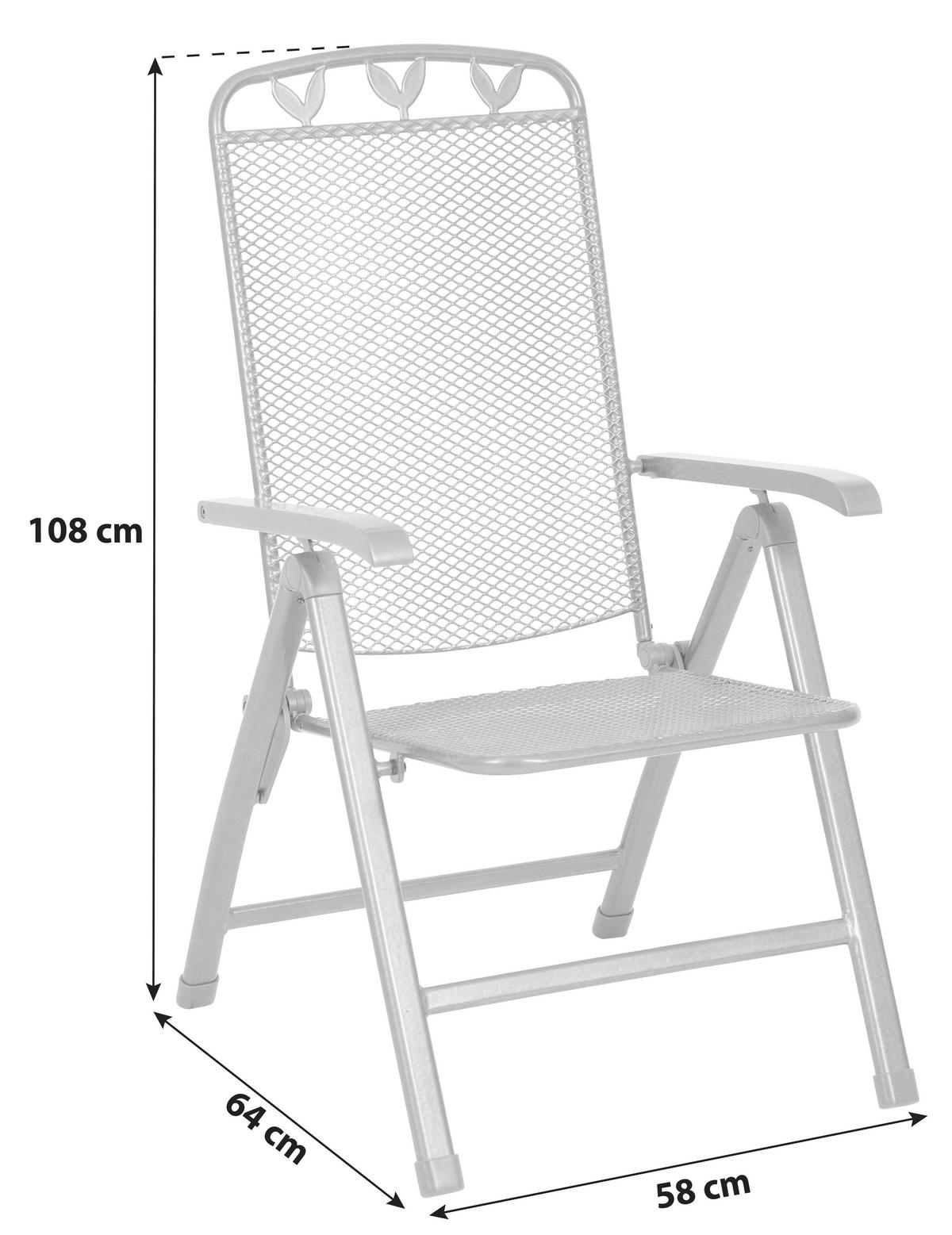Gartensessel Klappbar Toulouse Metall - Grau, Basics, Metall (58/108/64cm) - Gardenson
