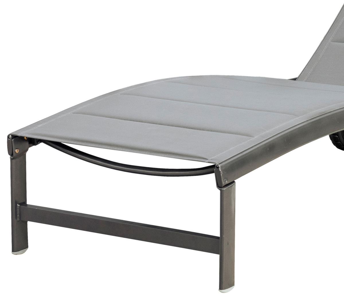 Sonnenliege San Marino Metall/ Textil verstellbar mit Räder - Graphitfarben/Grau, KONVENTIONELL, Textil/Metall (70/37,5/207cm) - Gardenson