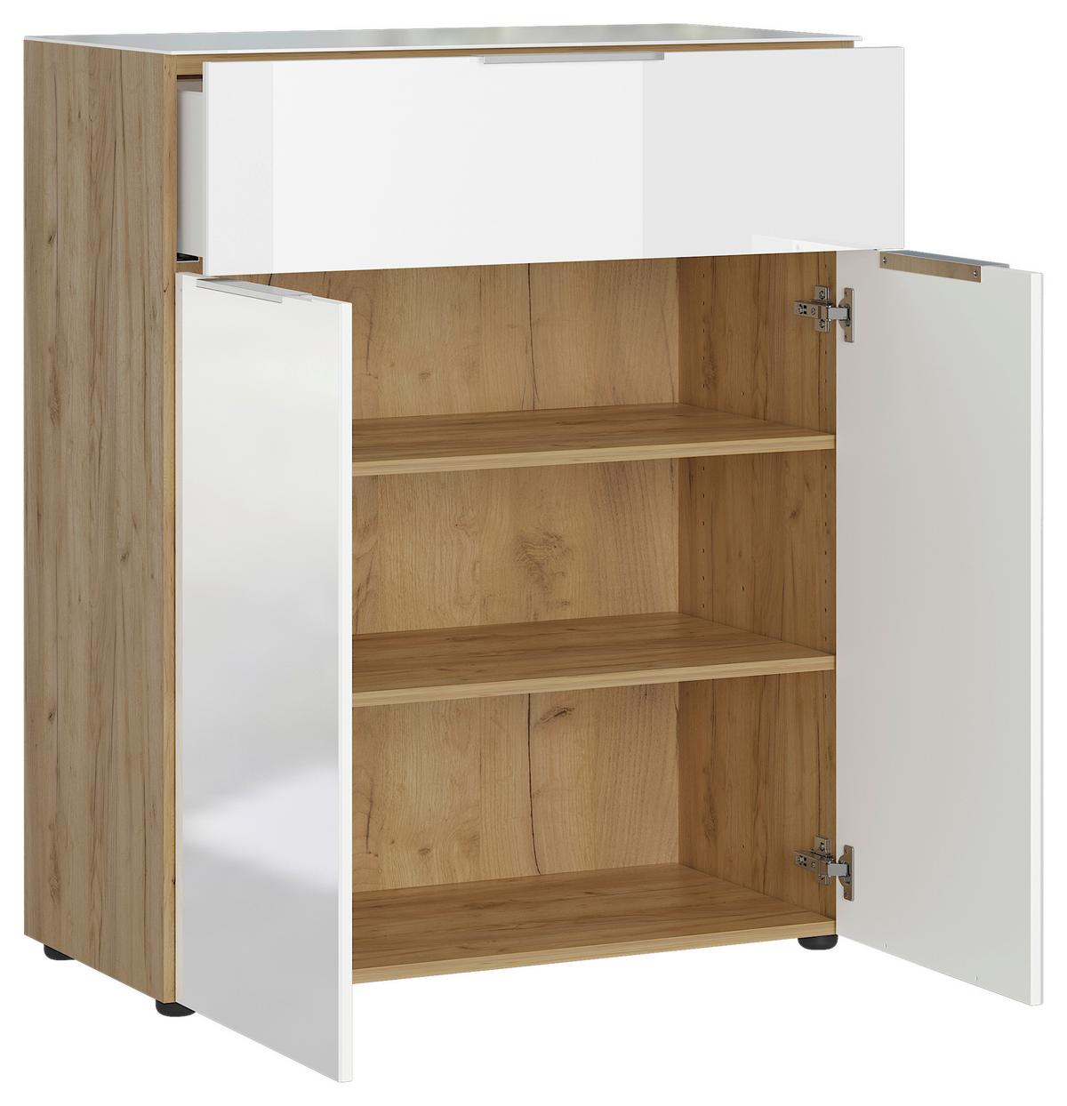 KOMODA OAKLAND - bílá/barvy dubu, Moderní, kov/kompozitní dřevo (83/102/42cm) - Premium Living