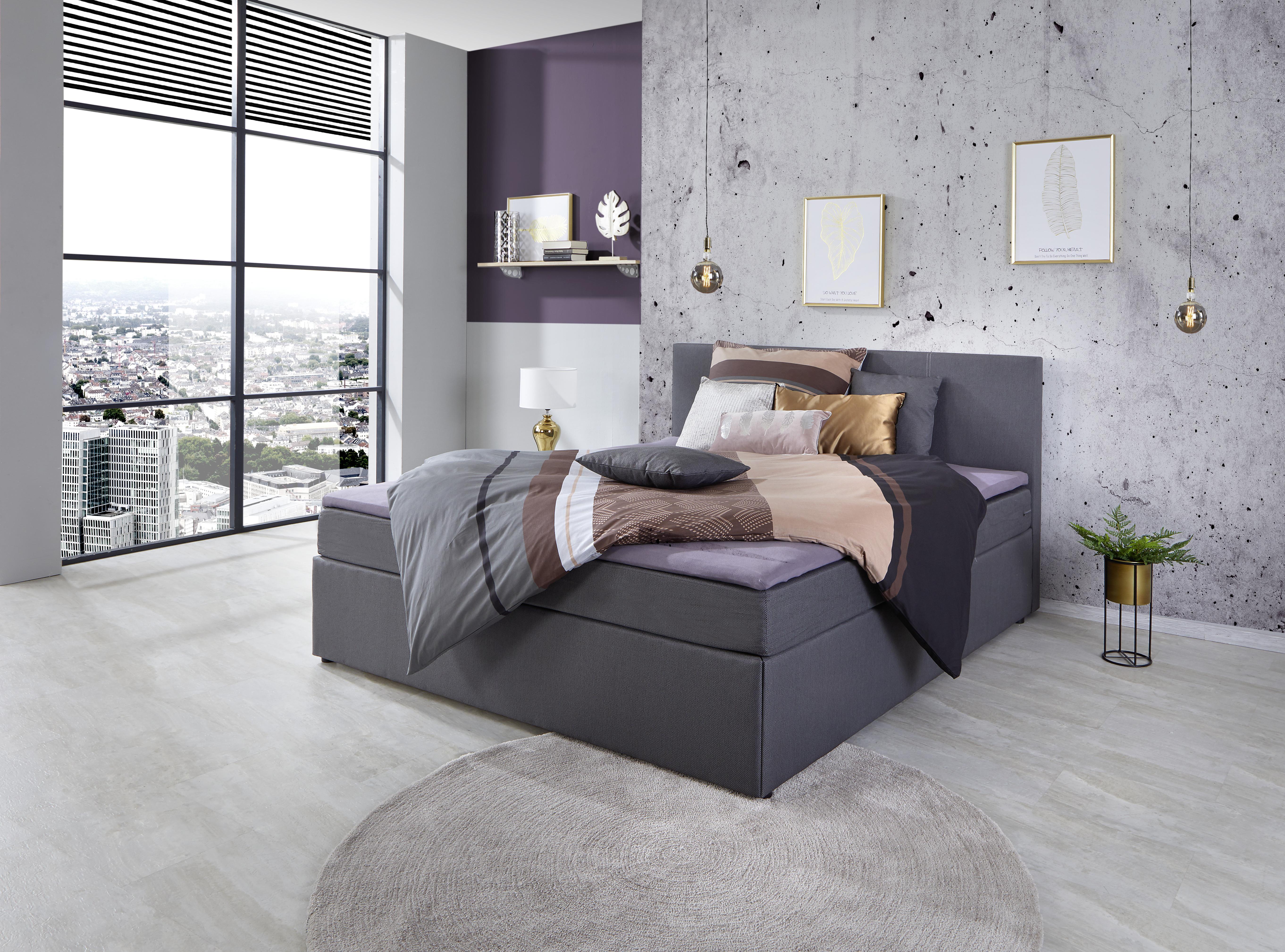 Boxspringbett mit Topper 180x200 Carolina - Schwarz/Grau, Basics, Holz/Holzwerkstoff (180/200cm) - P & B