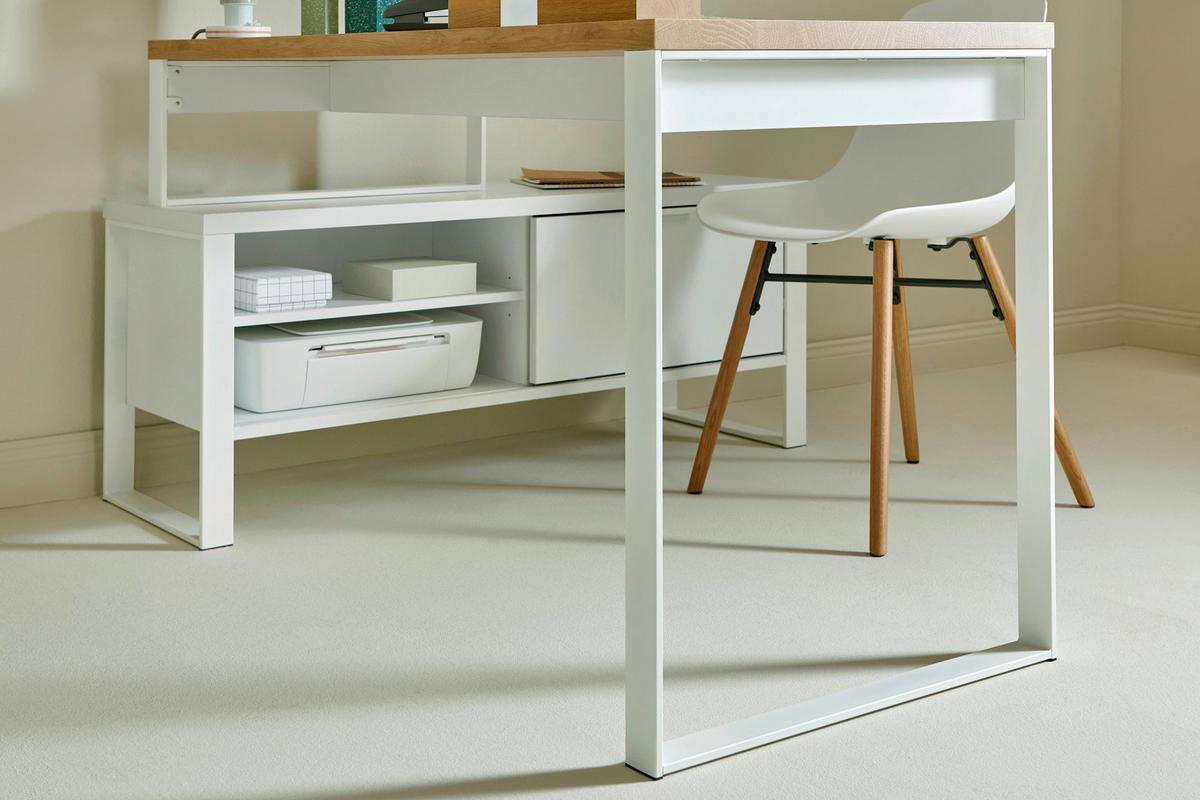 Schreibtisch B 120cm H 76cm Loop D 145 E, Weiß - Eichefarben/Weiß, KONVENTIONELL, Holzwerkstoff/Metall (147/120/76cm) - Livetastic