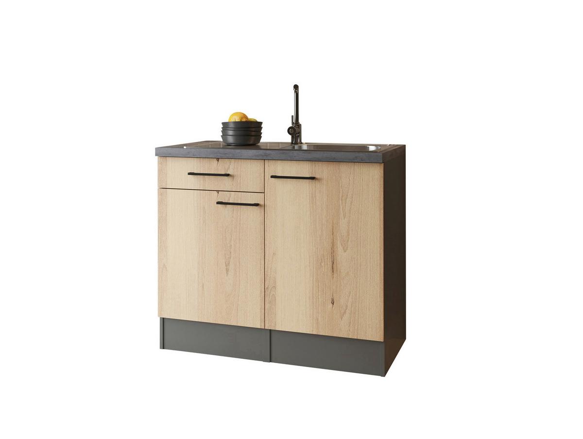MINIKÜCHE Oliver, Grau B: 100 cm - Eiche Artisan/Grau, Trend, Holzwerkstoff (100cm) - Respekta