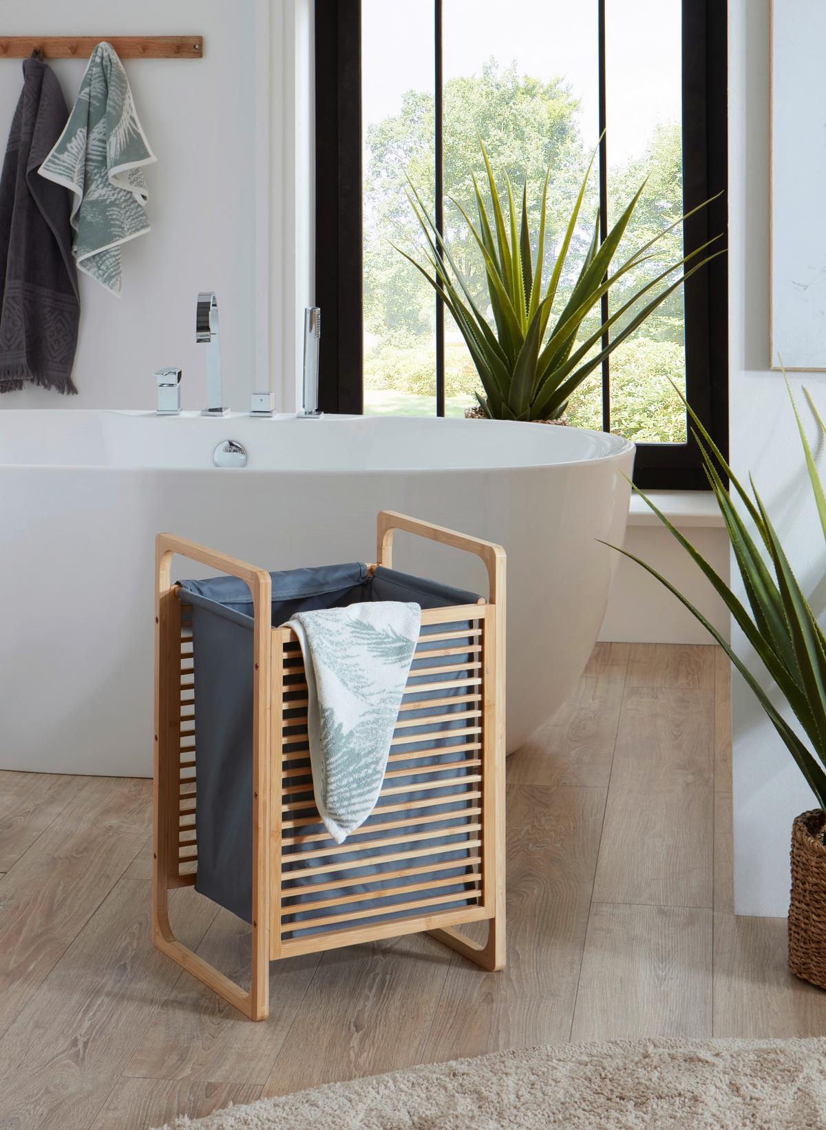 Wäschekorb Grau/Eichefarben B: 31,8 cm - Eichefarben/Grau, Design, Holzwerkstoff/Textil (31,8/75,5/60,6cm) - MID.YOU