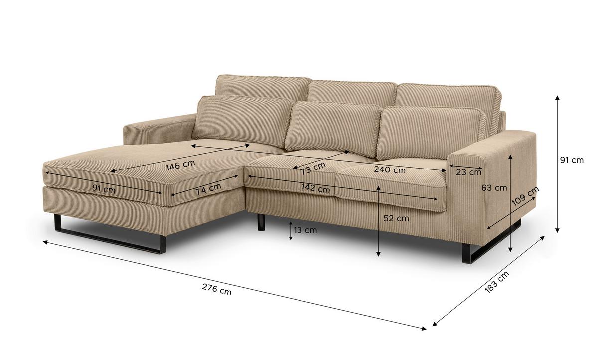 Ecksofa Bolivia Beige S: 276x183 cm - Beige/Schwarz, Basics, Holzwerkstoff/Textil (276/183cm) - MID.YOU