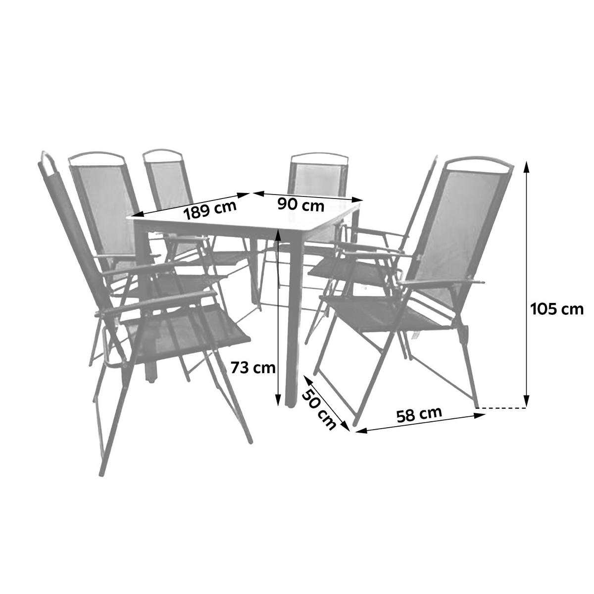 Zahradní sestava, 7-dílna, stůl 190x90cm - antracitová, Basics, kov/textil - Gardenson