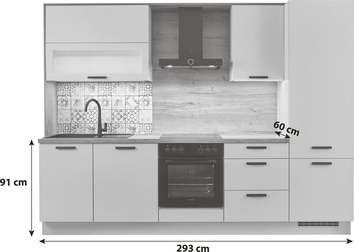 Küchenblock Sofia - Eichefarben/Magnolie, Design, Holzwerkstoff (293cm) - Vertico